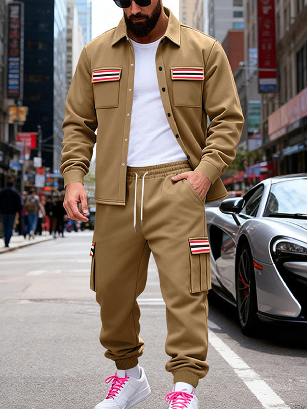 Men's Full Size Collared Neck Shacket and Pants Set Plus Size – view 2
