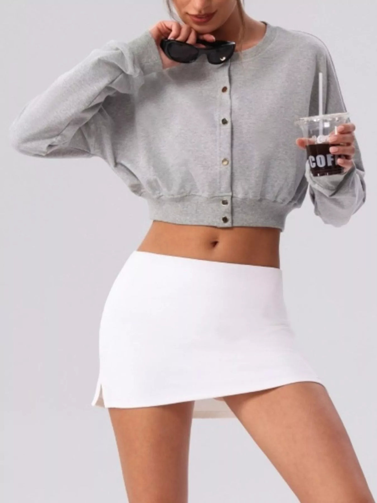 Cropped Button-Down Active Cardigan – view 3
