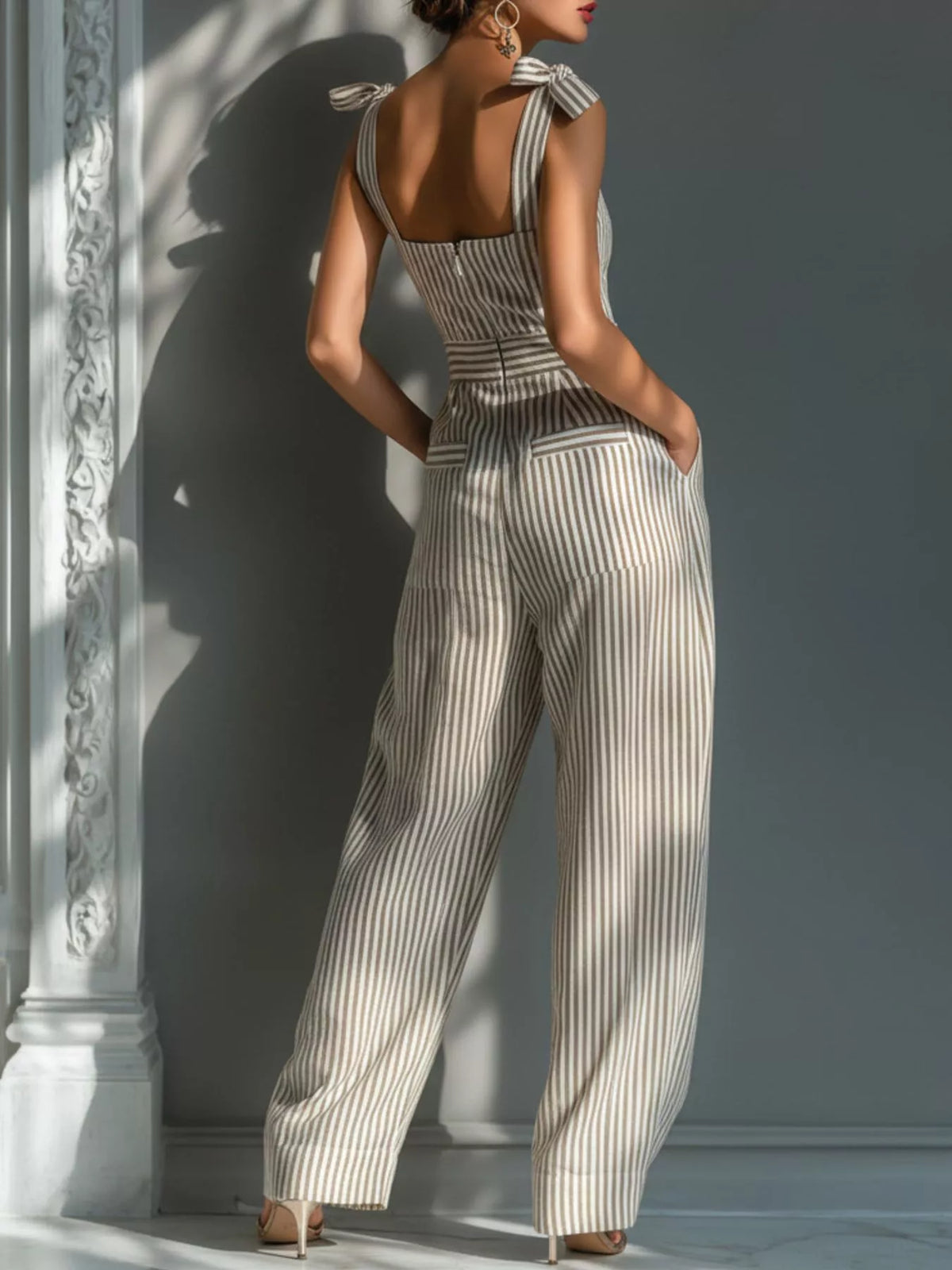 Full Size Striped Wide-Leg Jumpsuit with Tie-Shoulder Detail Plus Size – view 2