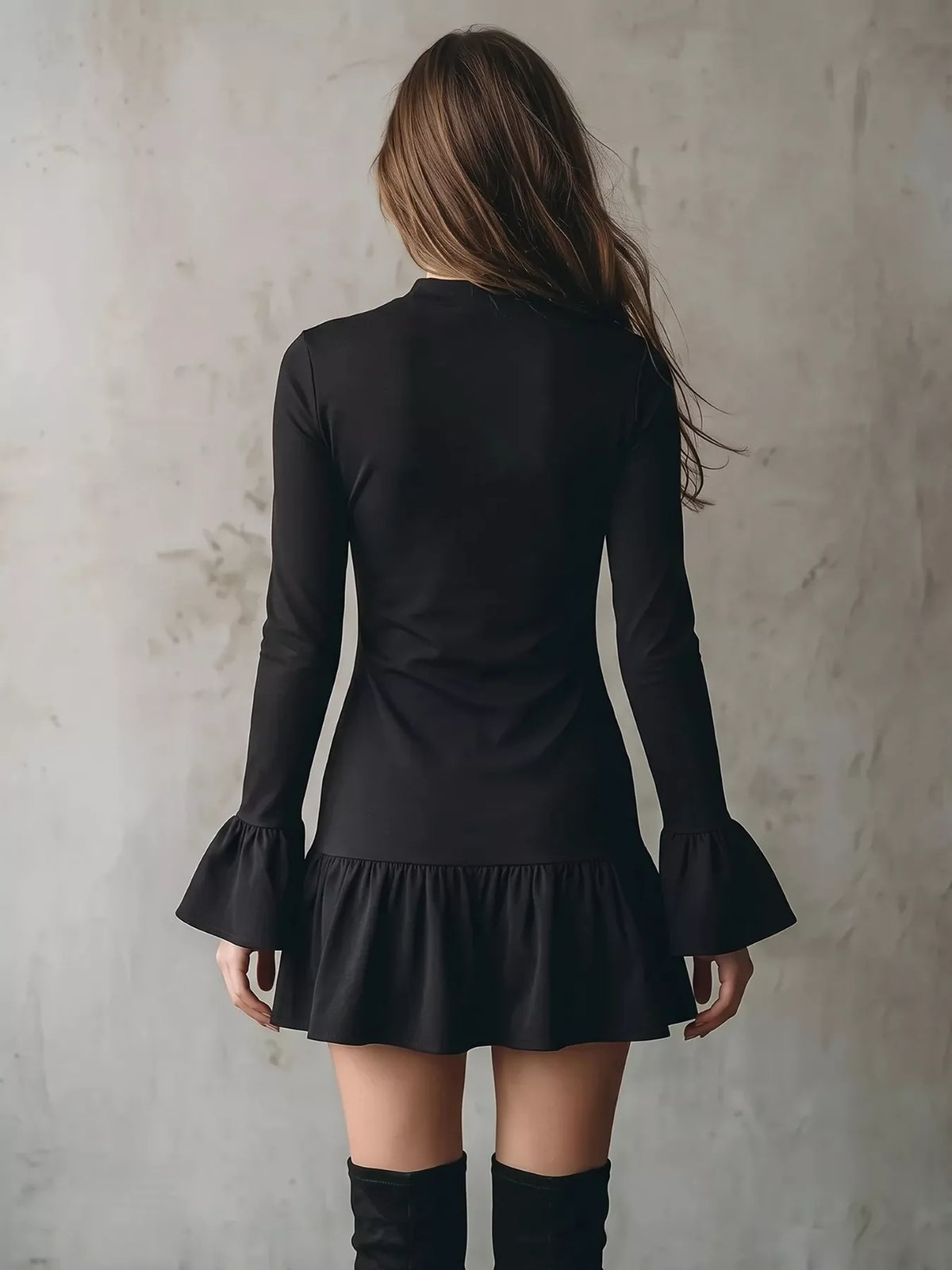 Long-Sleeve Ruffle Hem Mini Dress – view 3