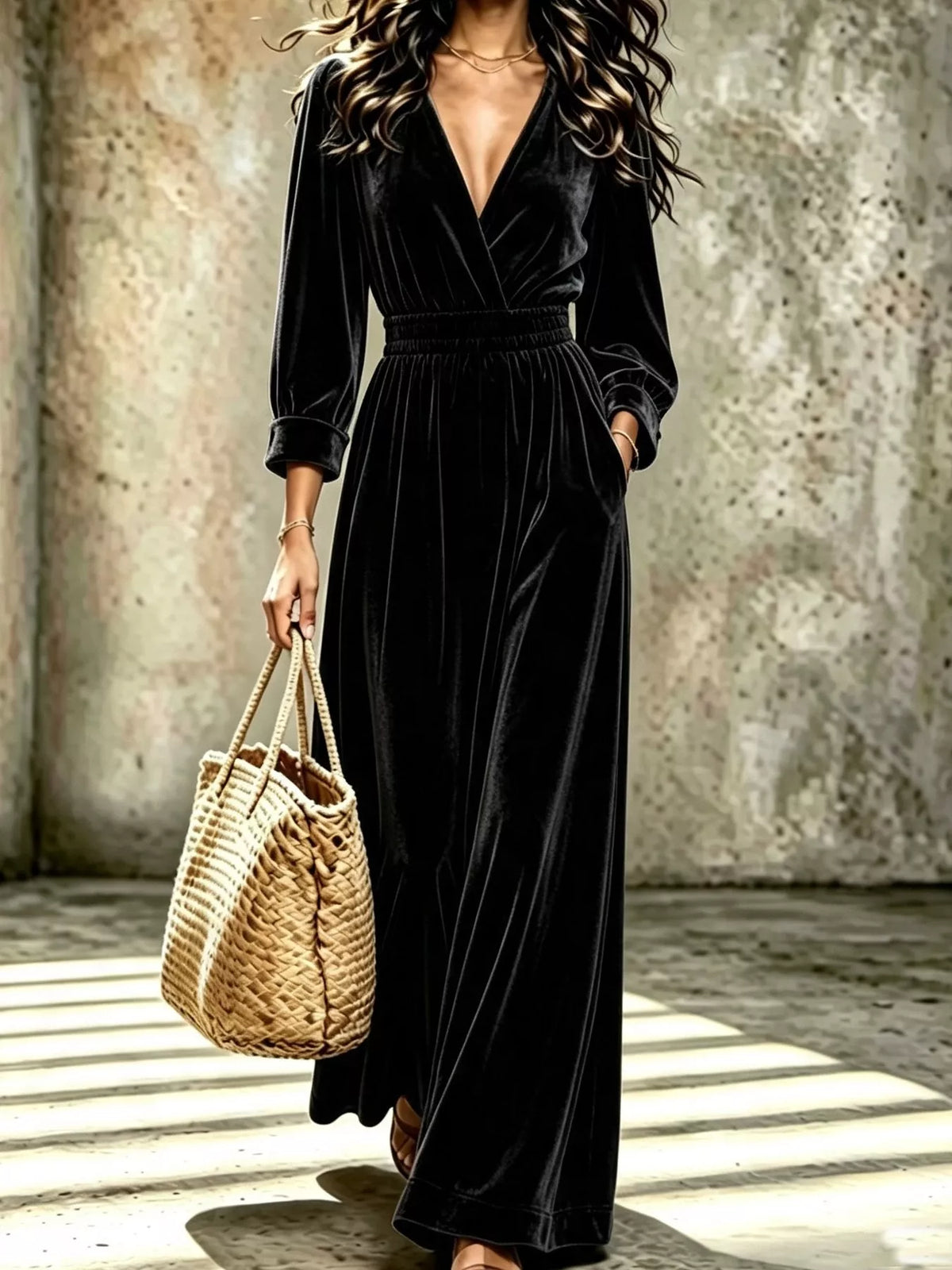 Velvet Surplice Long Sleeve Jumpsuit – view 2