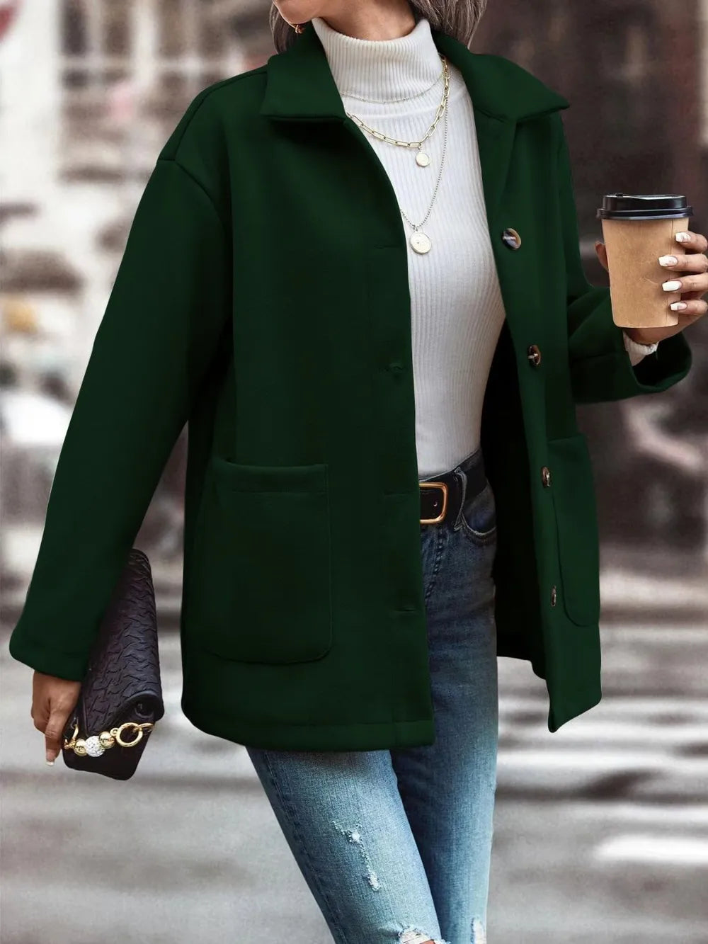 Pocketed Collared Neck Button Up Jacket – view 3
