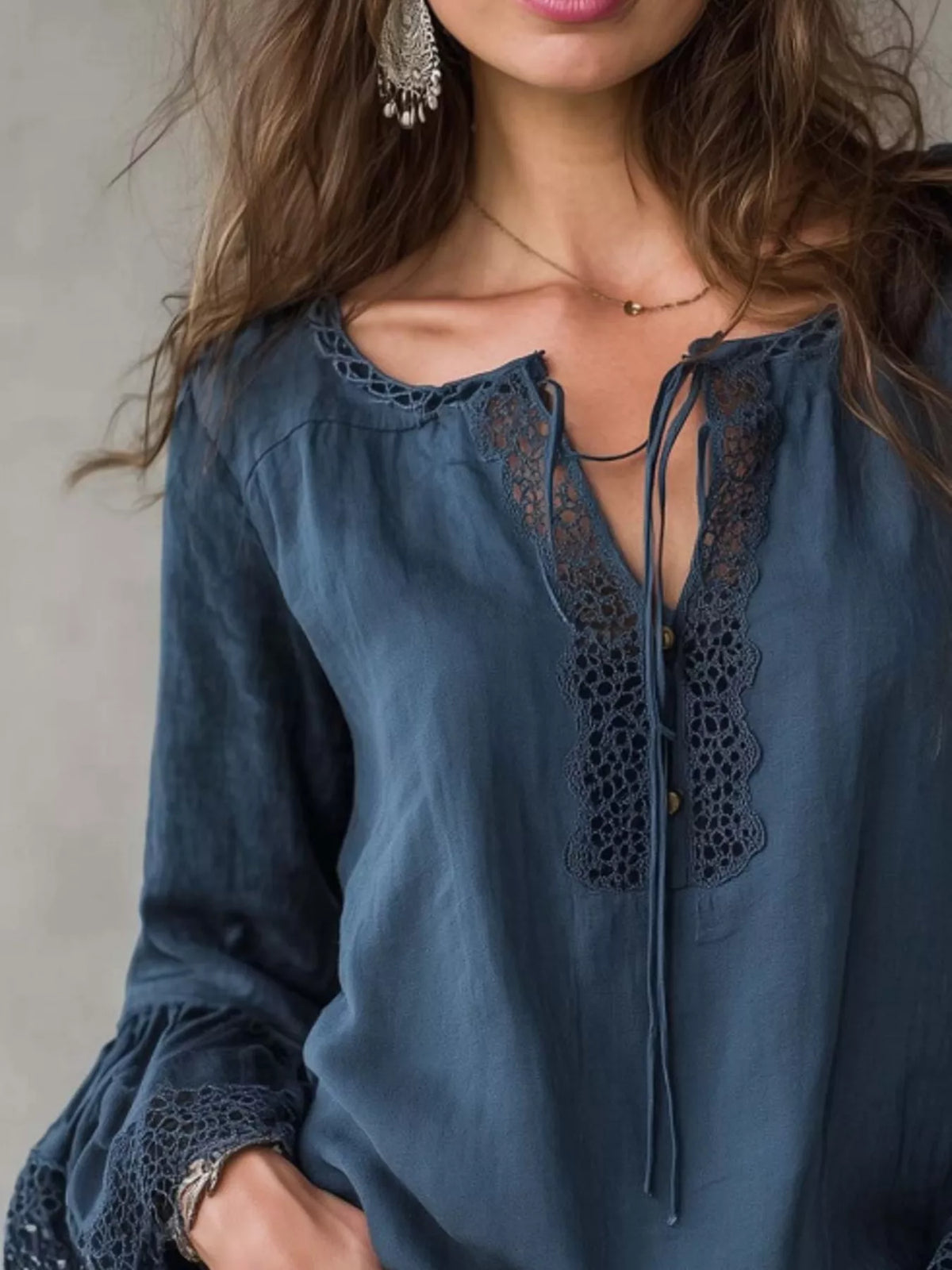 Full Size Tie Neck Flounce Sleeve Blouse Plus Size – view 2