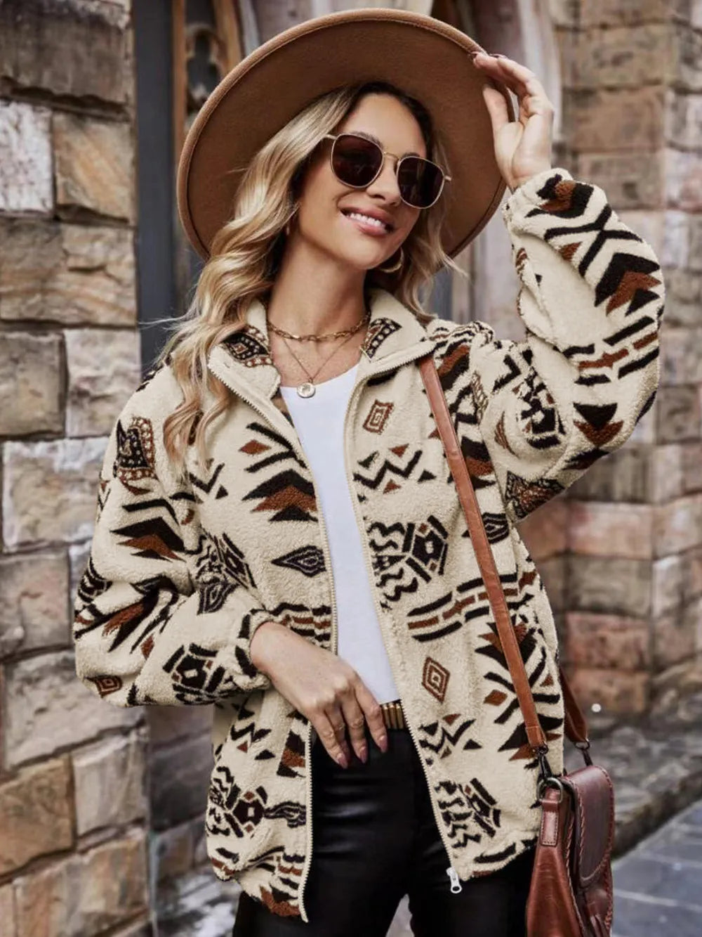 Geometric Zip Up Long Sleeve Outerwear – view 3