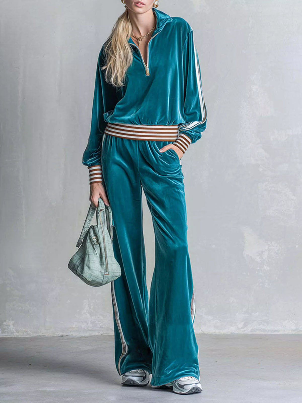 Striped Half Zip Top and Pants Set