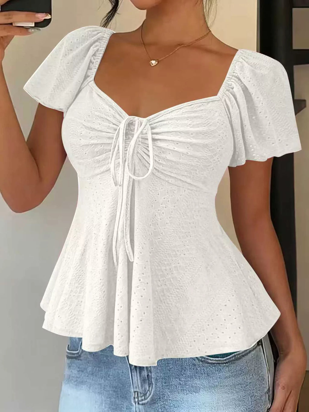 Sweetheart Neck Flutter Sleeve Top – view 2