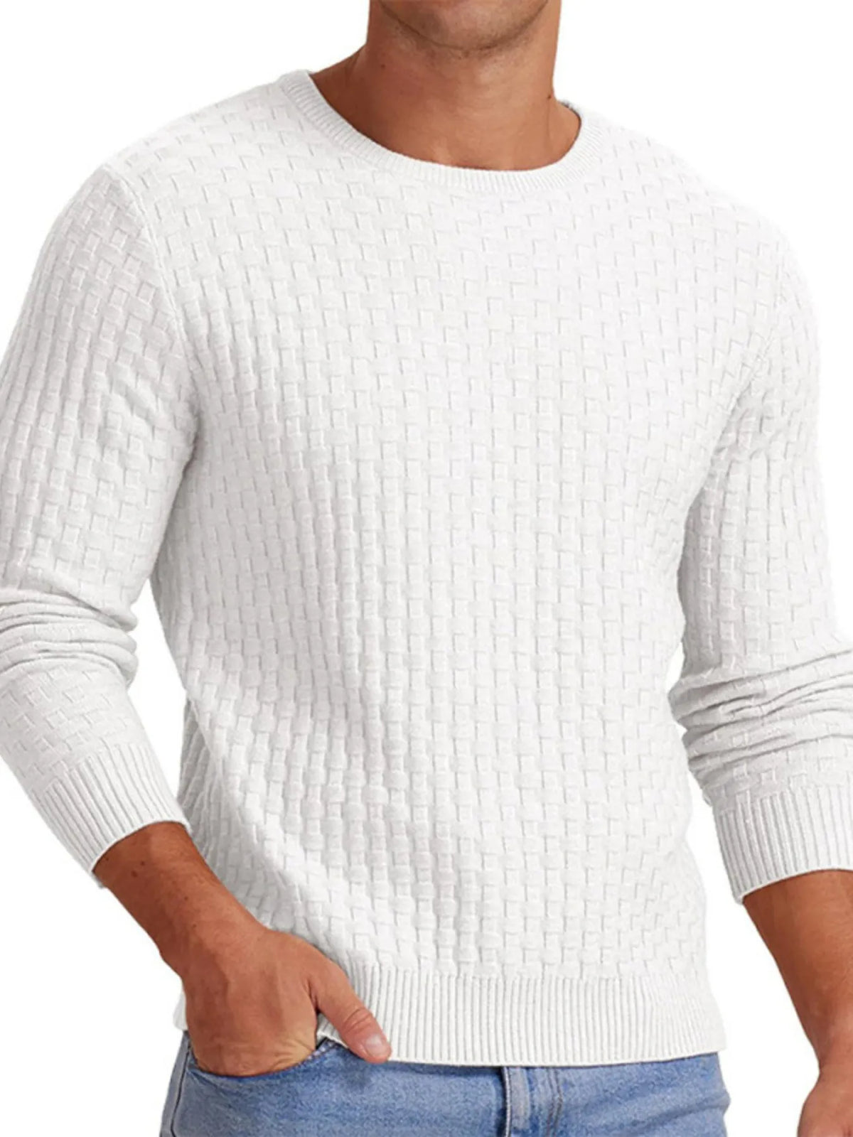 Men's Full Size Ribbed Hem Round Neck Sweater Plus Size – view 3