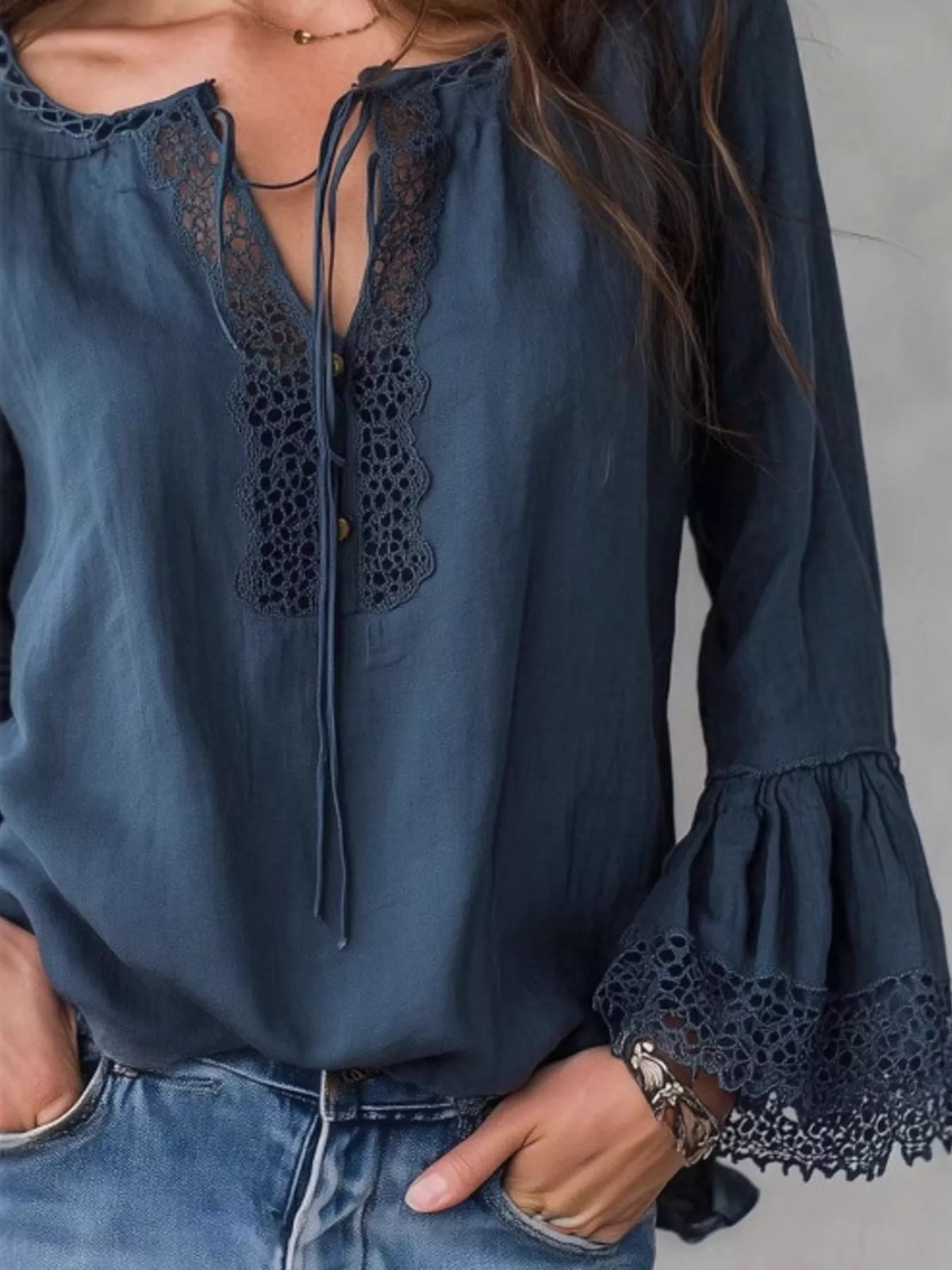 Full Size Tie Neck Flounce Sleeve Blouse Plus Size – view 3