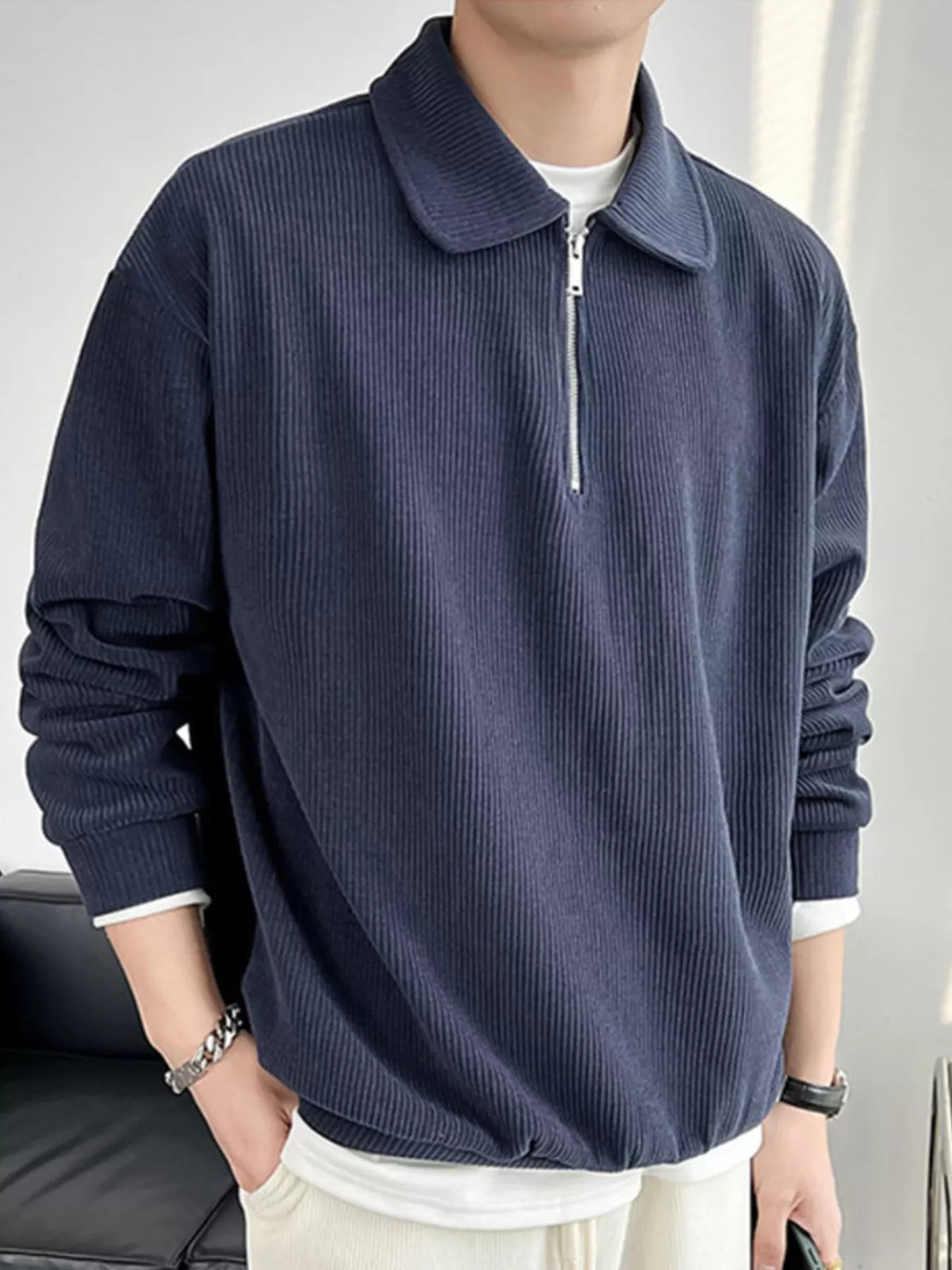 Men's Plus Size Corduroy Half-Zip Polo
