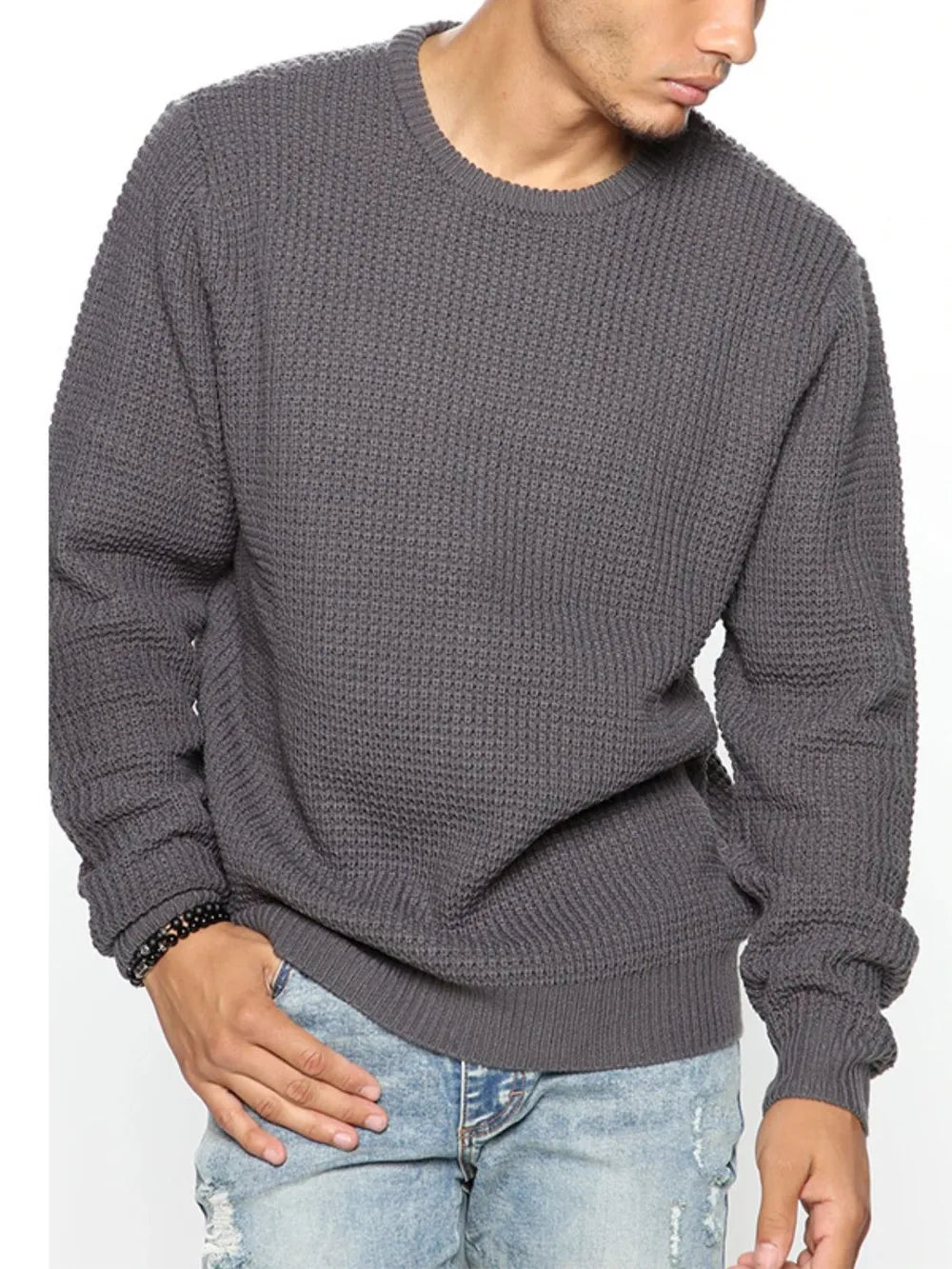 Men's Full Size Round Neck Long Sleeve Sweater Plus Size – view 3