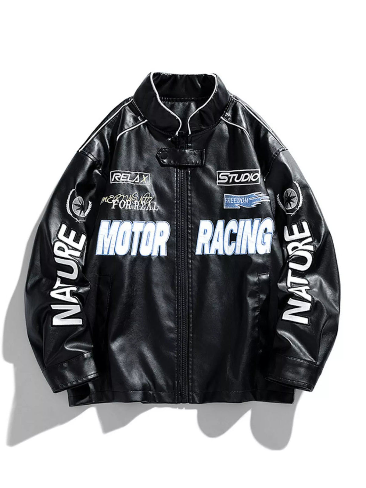 Men's Plus Size Motor Racing Faux Leather Jacket
