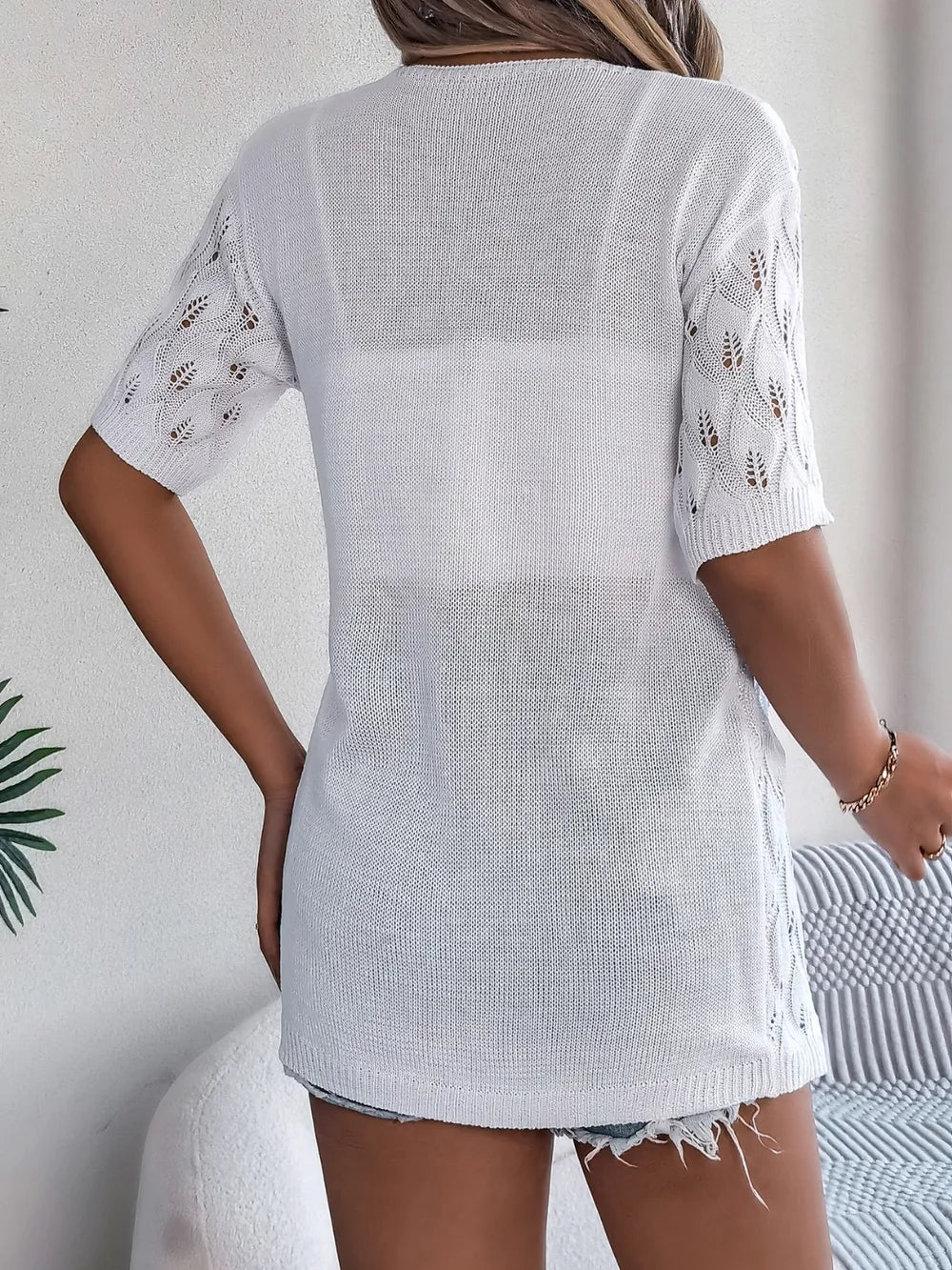 Openwork Open Front Short Sleeve Cardigan – view 3
