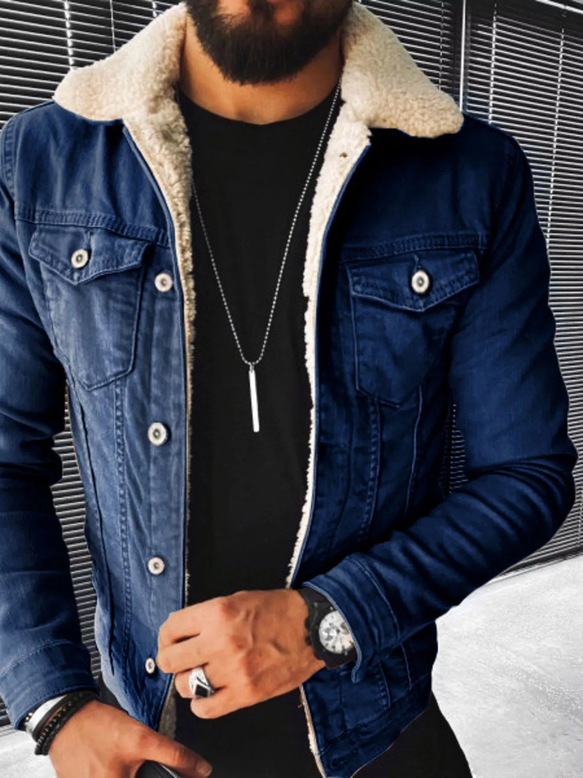 Men's Full Size Sherpa-Lined Denim Jacket Plus Size – view 2