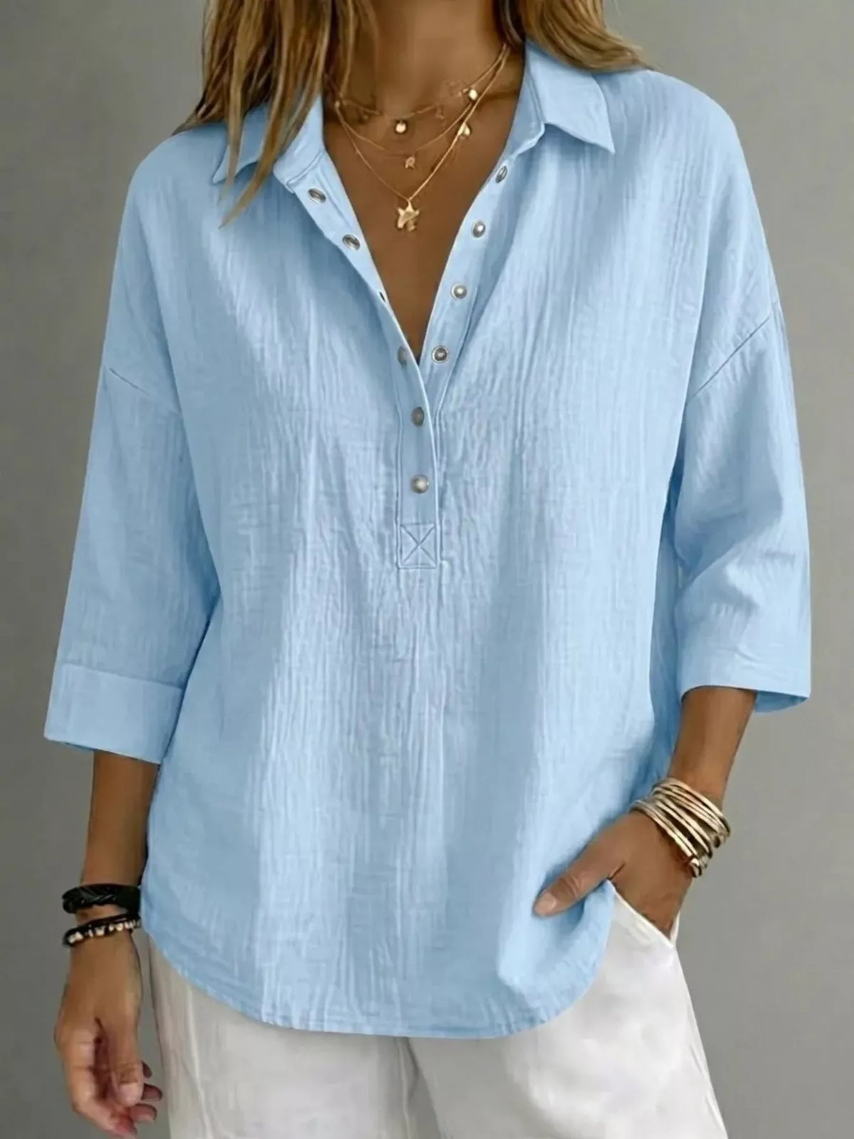 Full Size Snap Down 3/4 Sleeves Blouse Plus Size – view 3