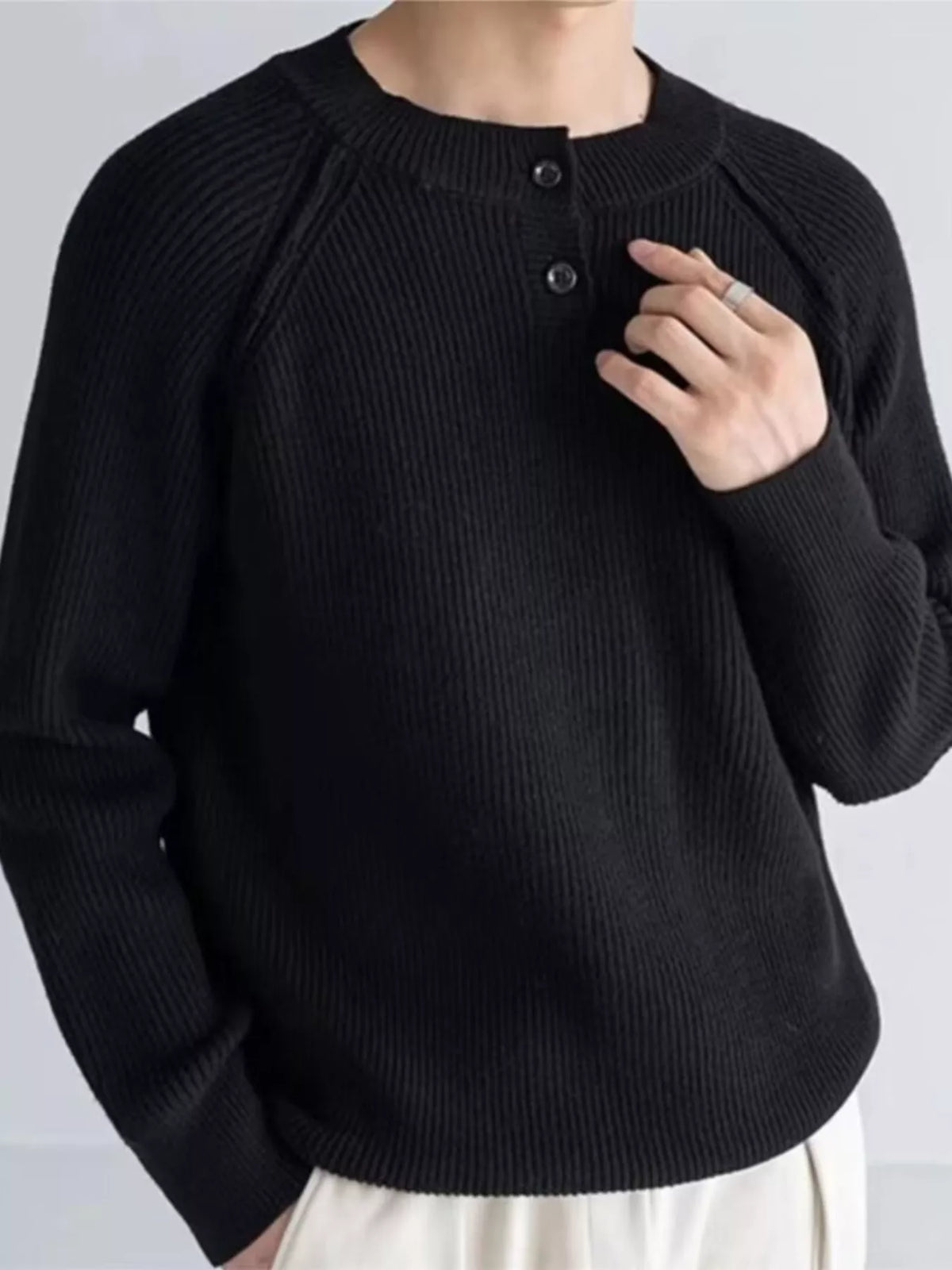 Men's Plus Size Ribbed Raglan Sleeve Knit Top – view 3