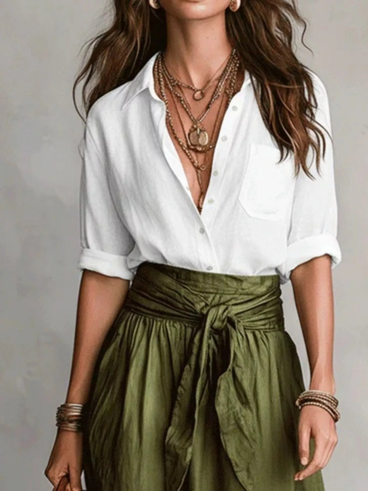 Full Size Button-Down Shirt and Skirt Set Plus Size – view 2