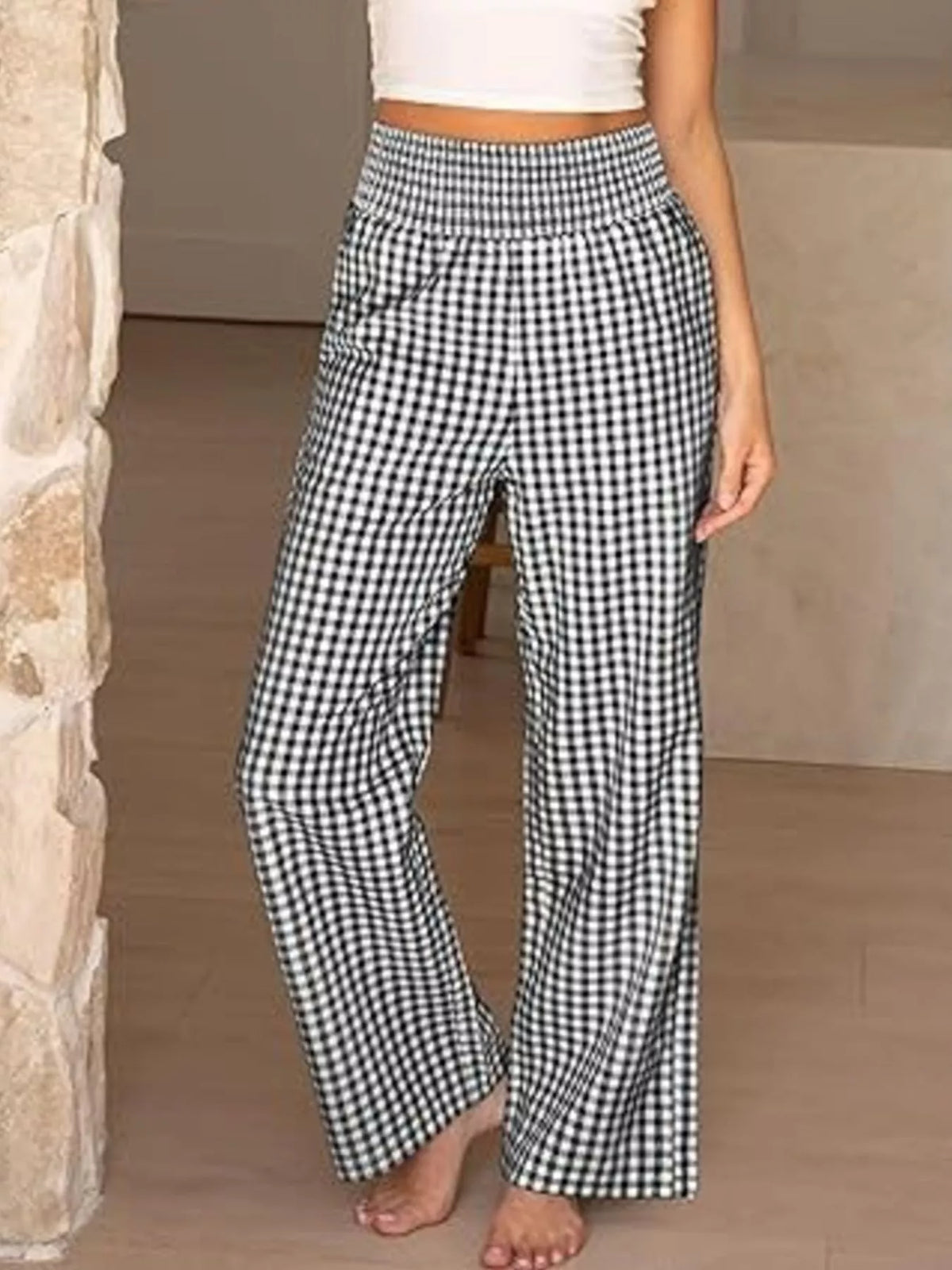 Gingham Wide-Leg Pants – view 2