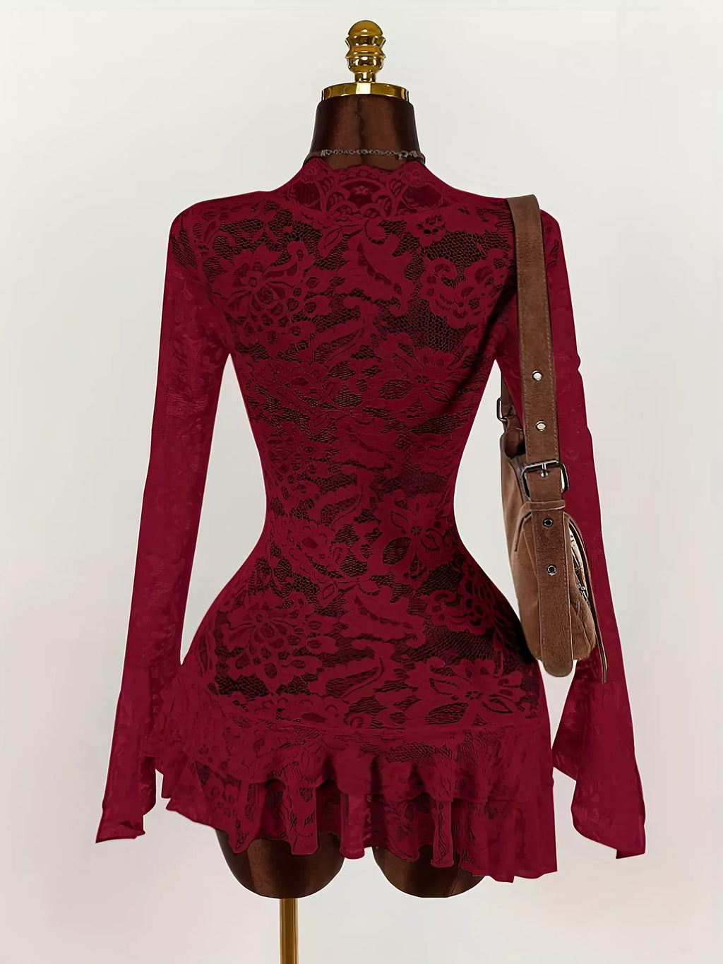 Lace V-Neck Long Sleeve Ruffled Blouse – view 3