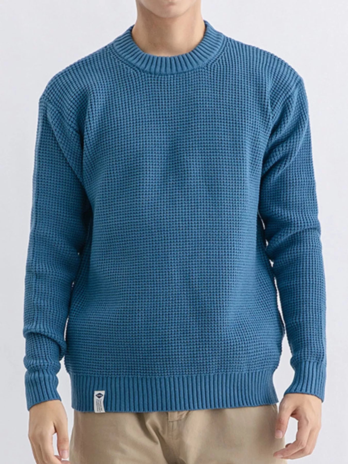 Men's Plus Size Waffle Knit Crew Neck Sweater