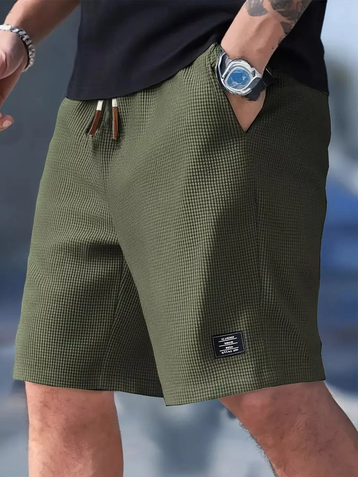 Men's Full Size Waffle Knit Drawstring Casual Shorts Plus Size – view 2