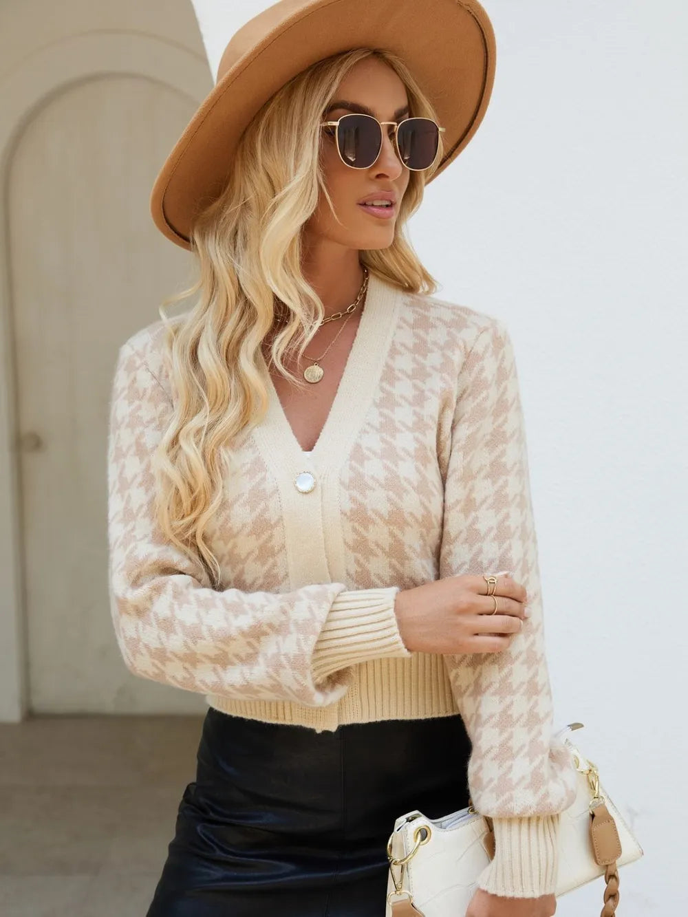 Houndstooth Button Up Long Sleeve Cardigan – view 2