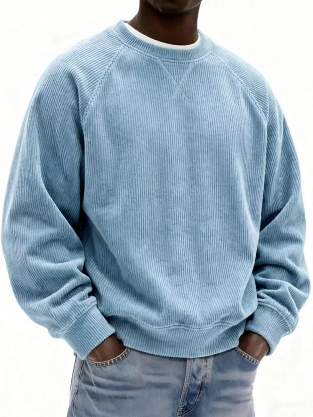Men's Full Size Corduroy Crew Neck Sweatshirt Plus Size