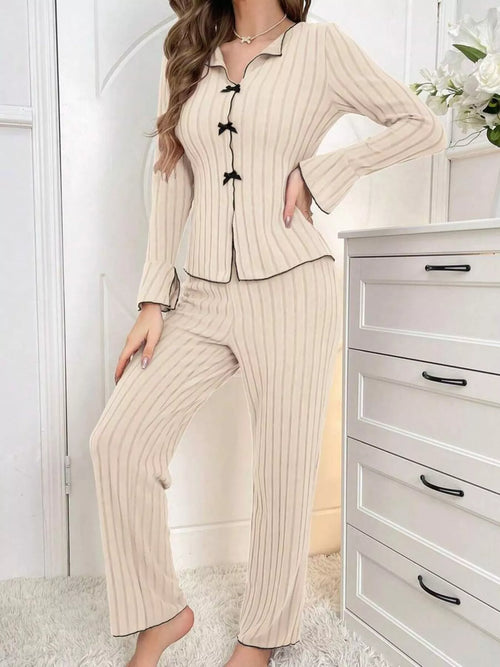 Contrast Bow Detail Top and Pants Lounge Set – view 2