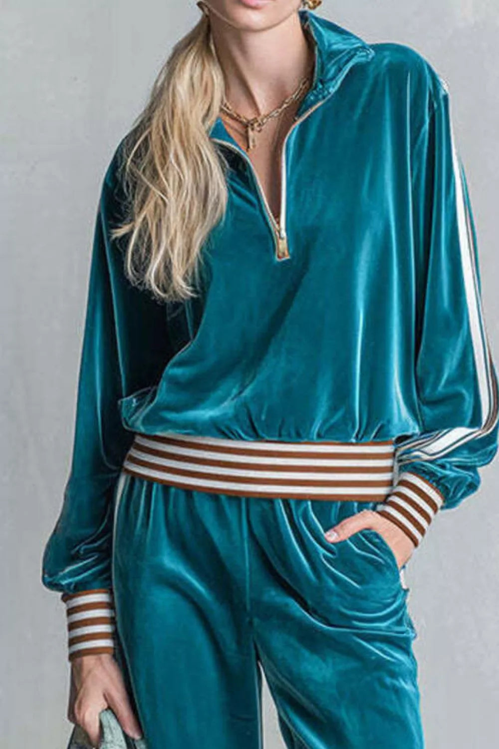 Striped Half Zip Top and Pants Set – view 2