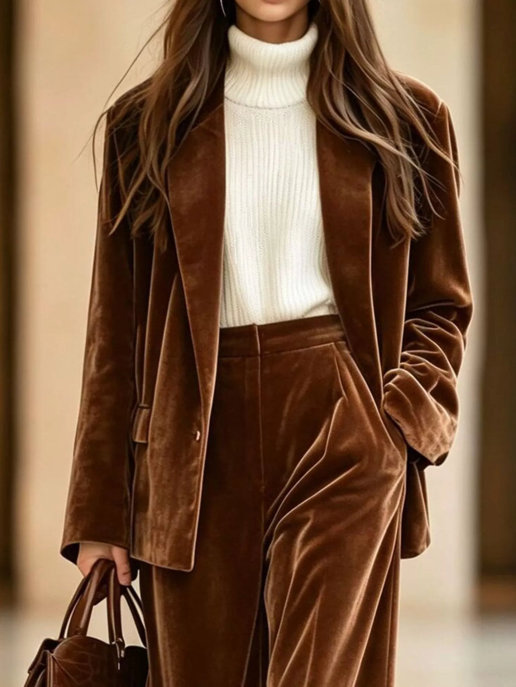 Velvet Blazer and Wide-Leg Pants Two-Piece Set – view 2