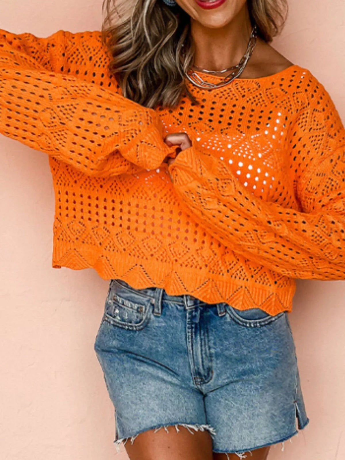 Crochet Boat Neck Knit Cover Up – view 2
