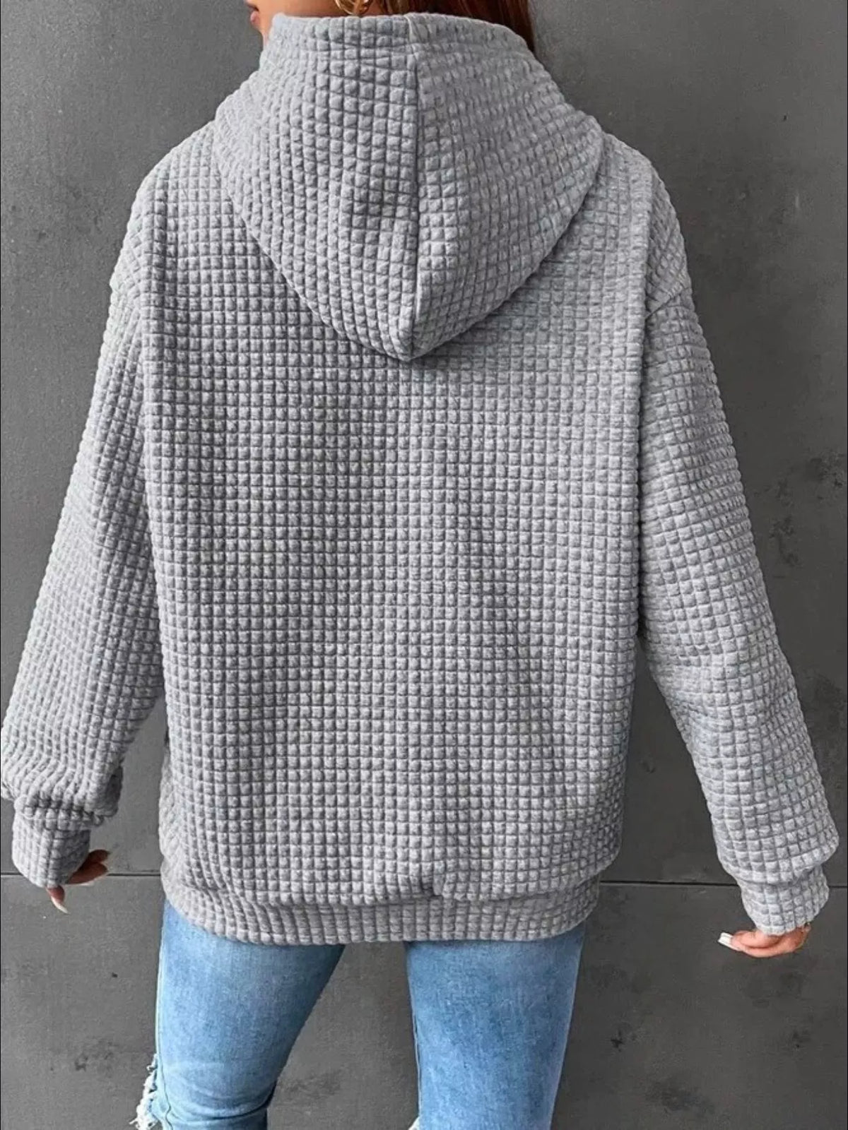 Full Size Textured Kangaroo Pocket Hoodie Plus Size – view 3