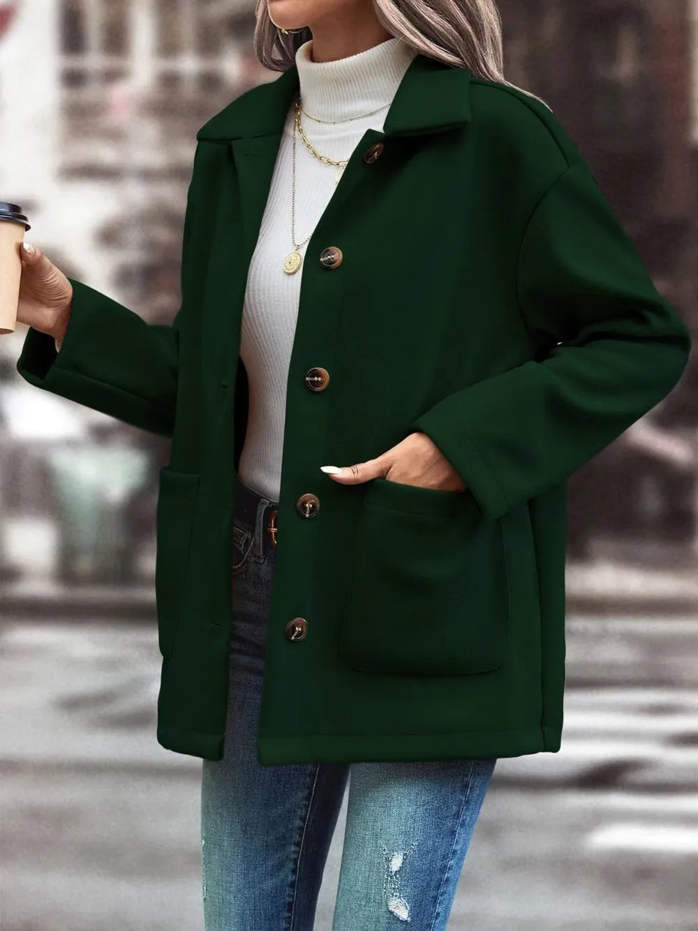 Pocketed Collared Neck Button Up Jacket – view 2