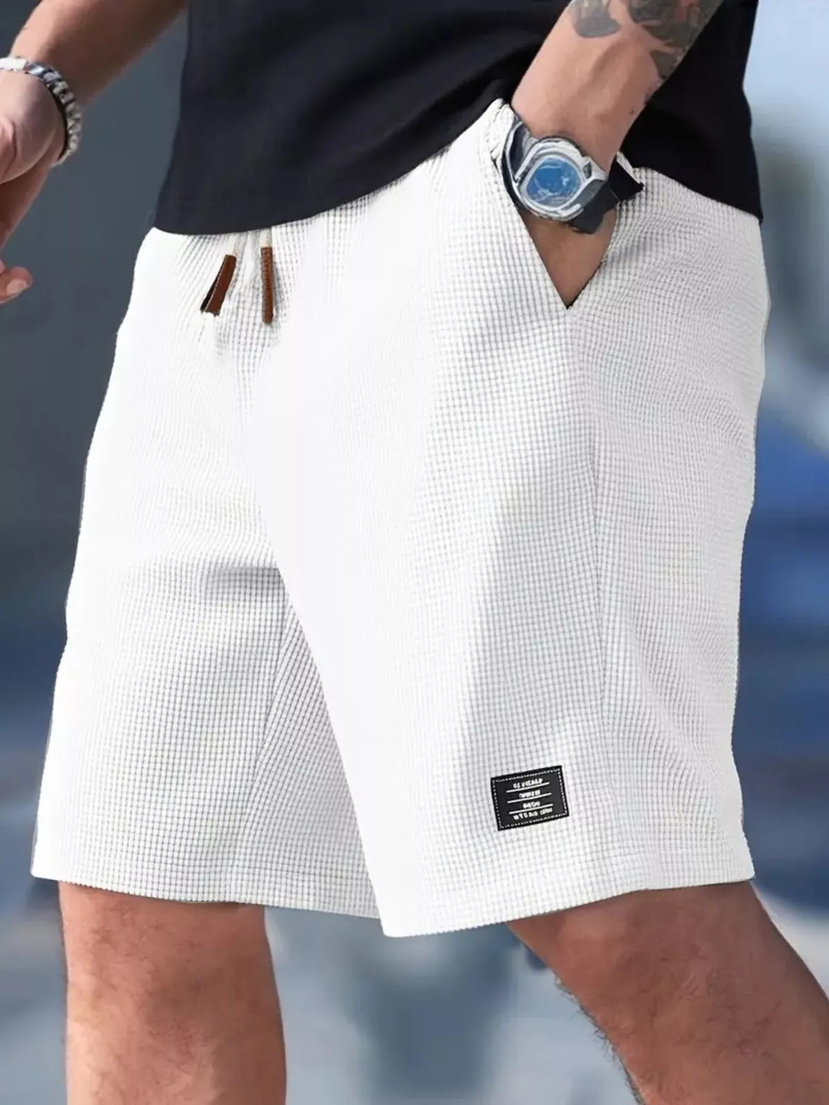 Men's Full Size Waffle Knit Drawstring Casual Shorts Plus Size