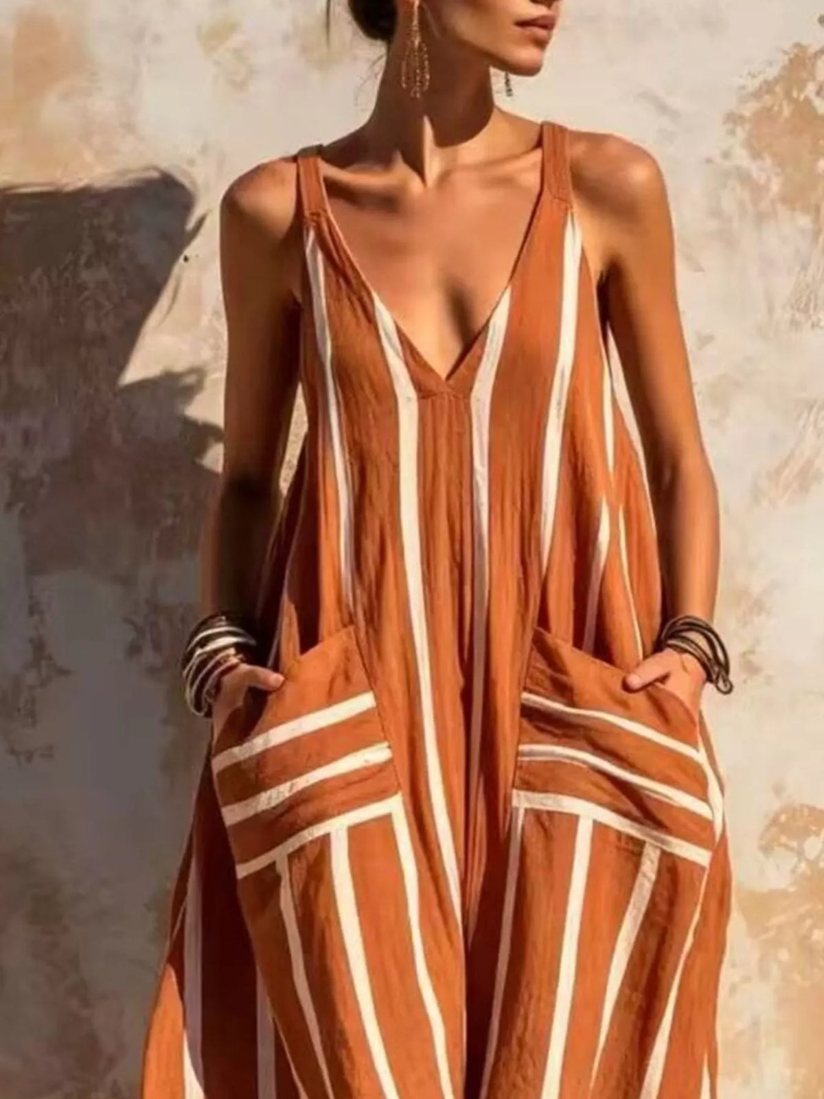 Striped V-Neck Sleeveless Wide-Leg Jumpsuit – view 2