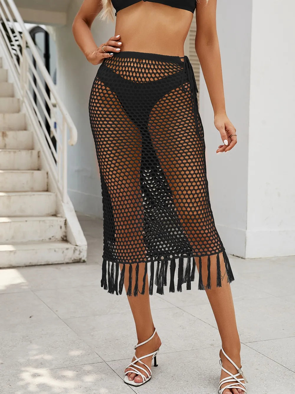 Fringe Openwork High Waist Swim Skirt – view 3