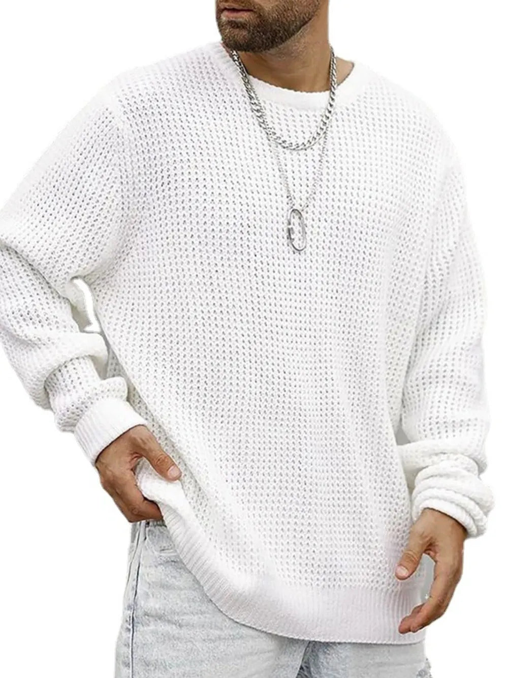 Men's Full Size Round Neck Long Sleeve Sweater Plus Size – view 2