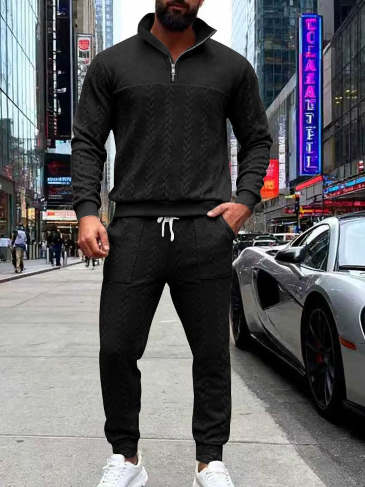 Men's Full Size Quarter-Zip Top and Pants Set Plus Size