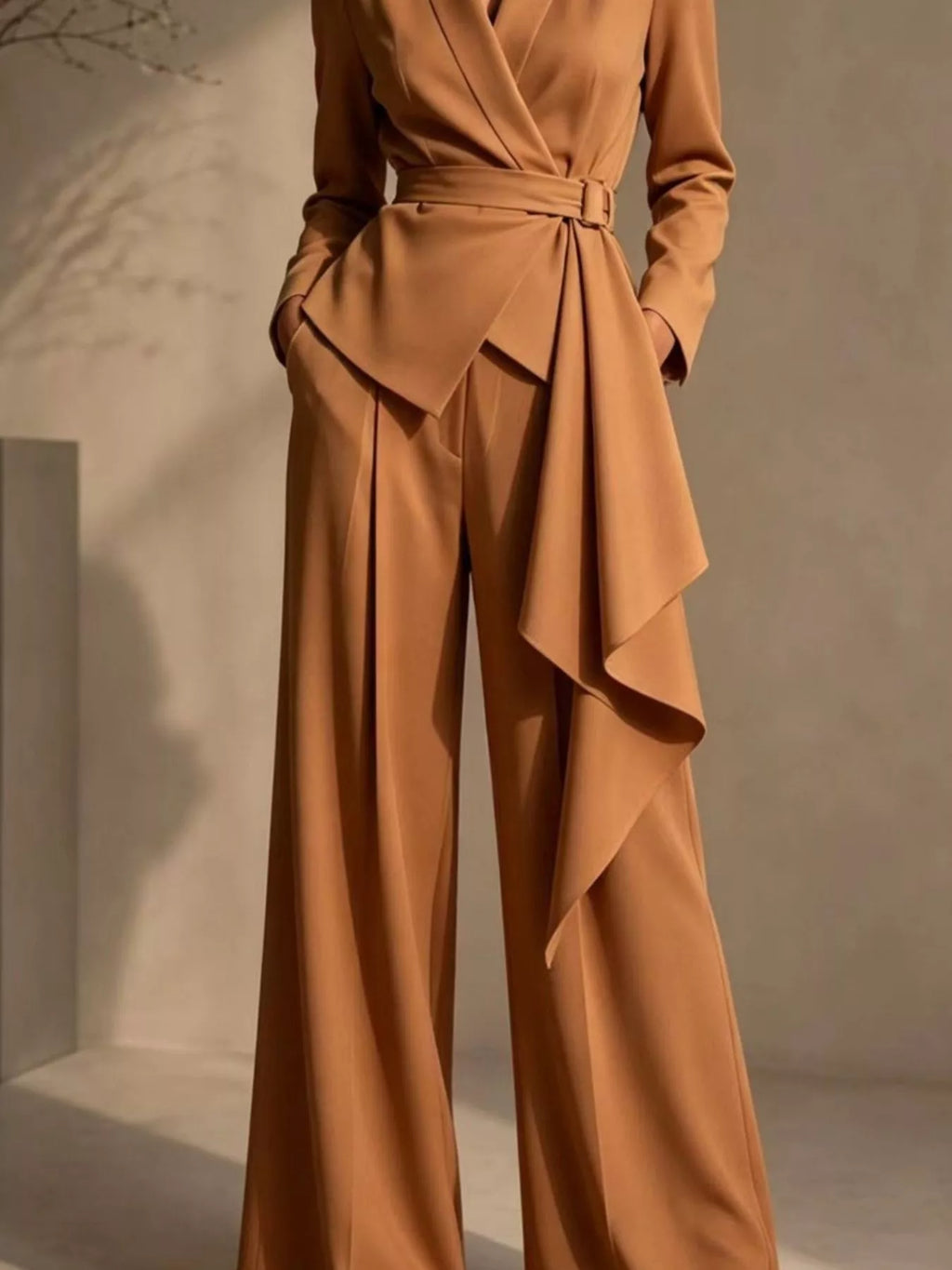 Full Size Belted Blazer and Wide-Leg Pants Set Plus Size – view 3