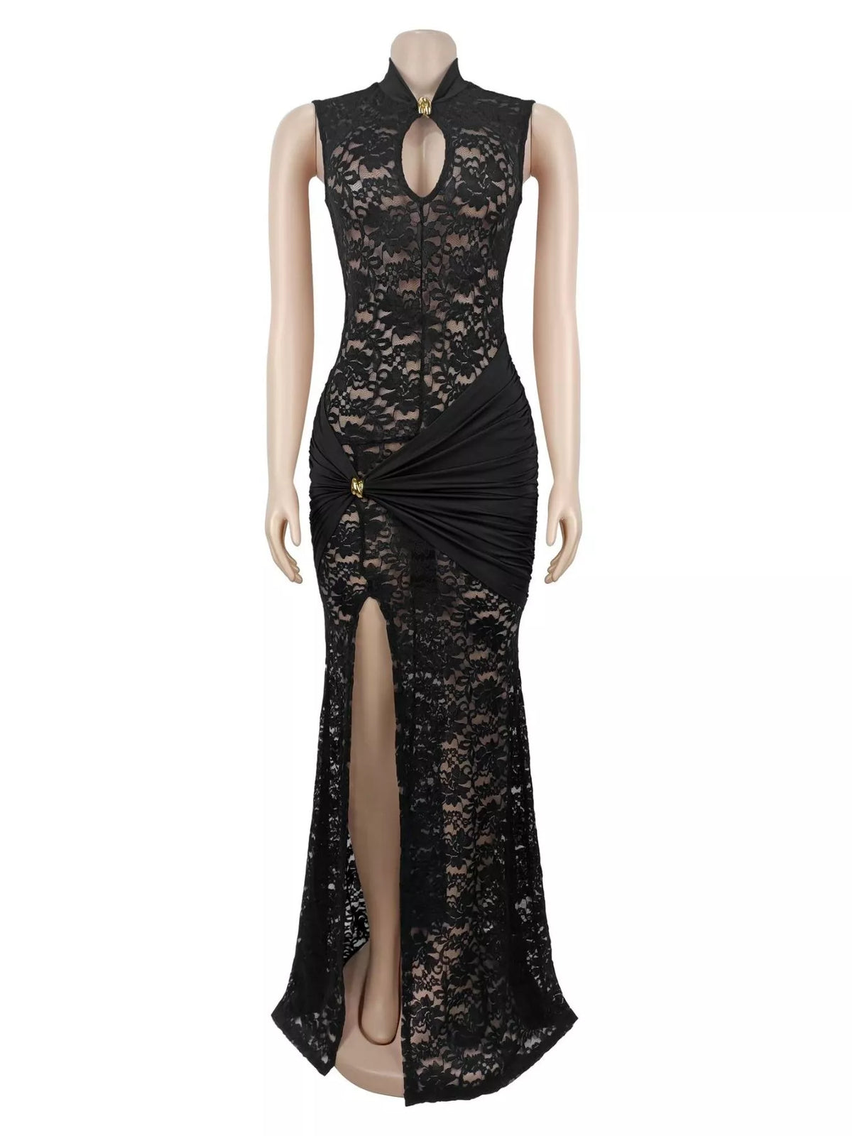 Lace Keyhole High-Slit Maxi Dress – view 3