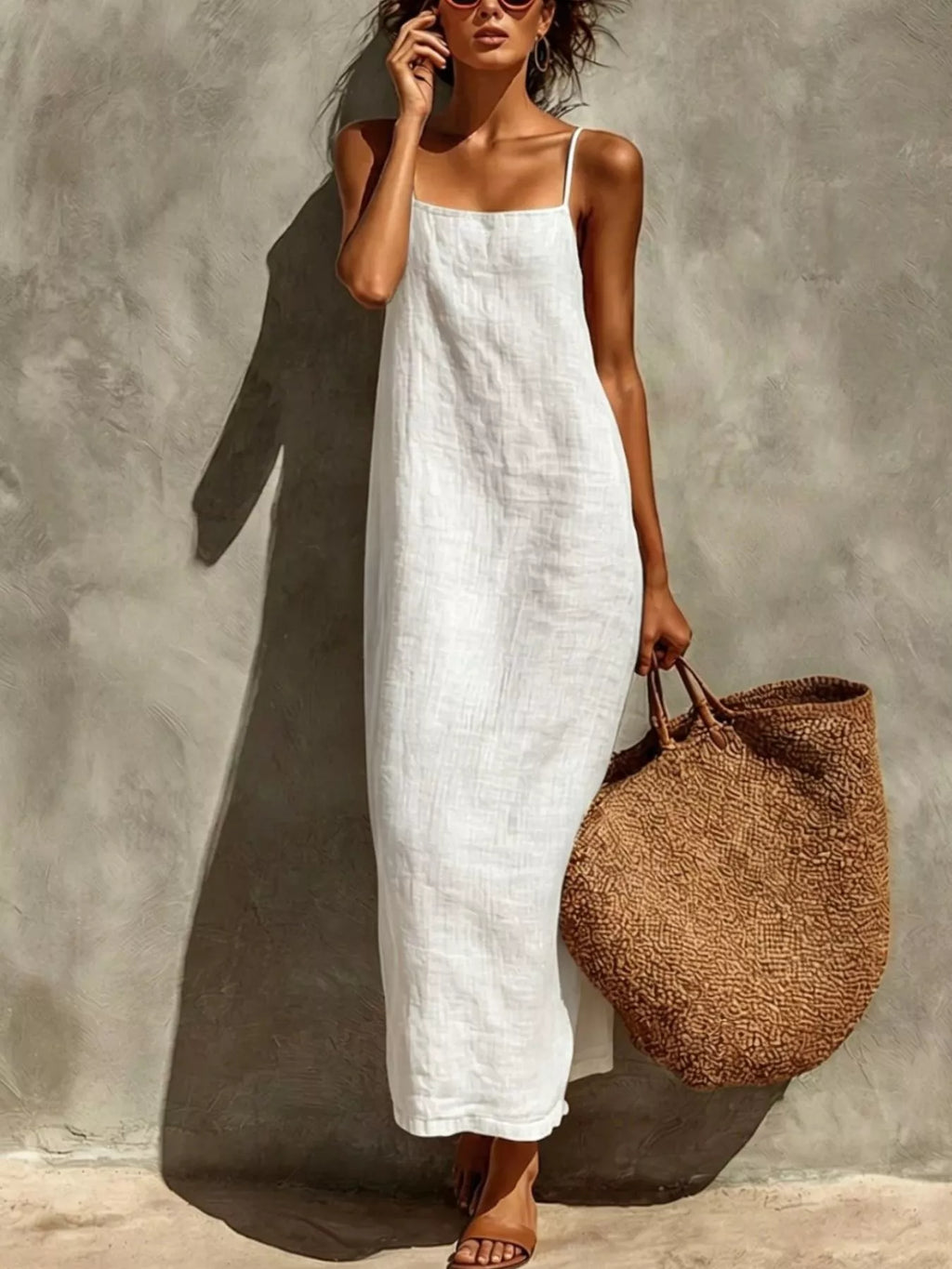 Sleeveless Linen-Look Casual Maxi Dress