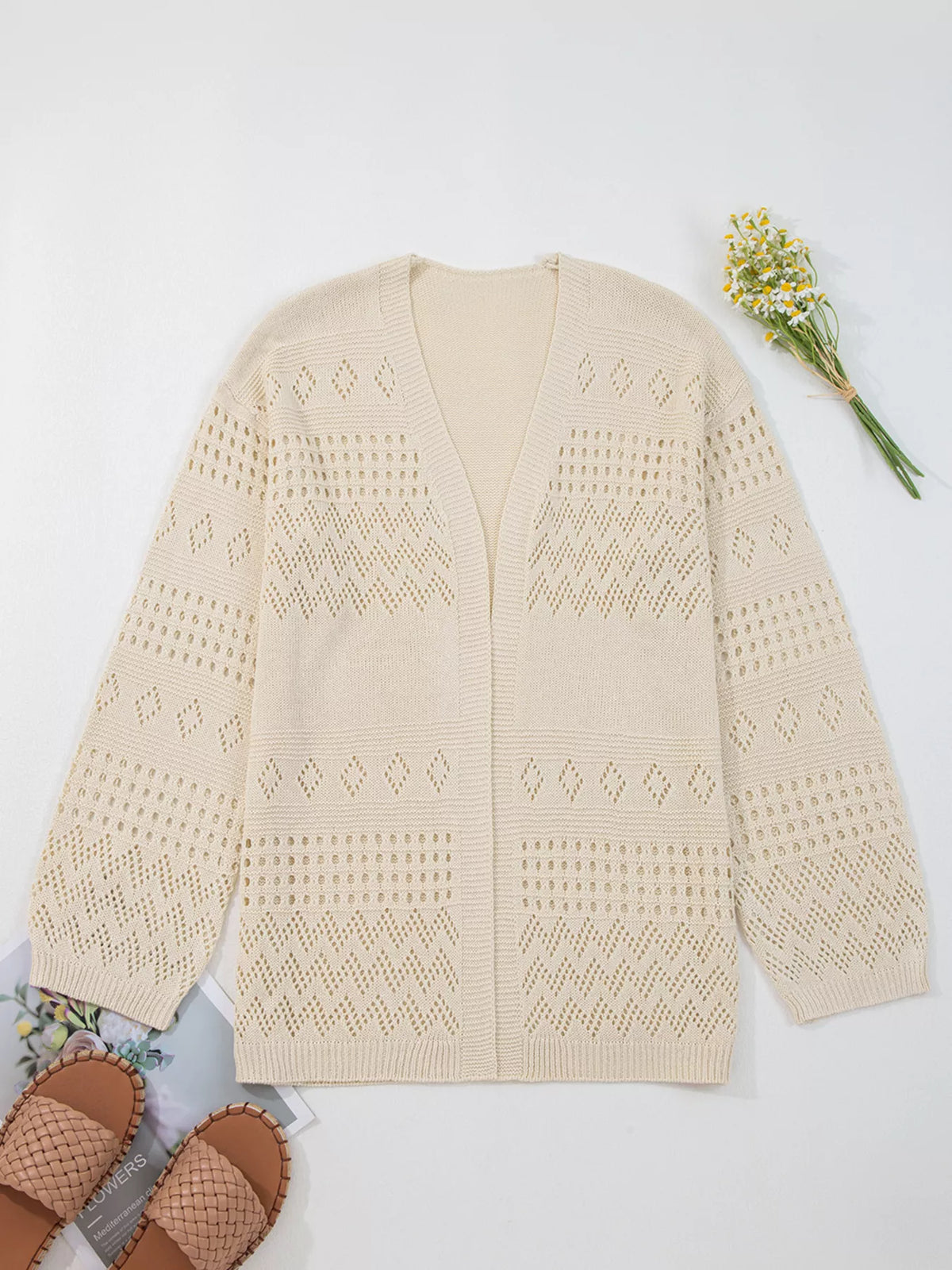 Hollowed Knit Open Front Cardigan – view 3