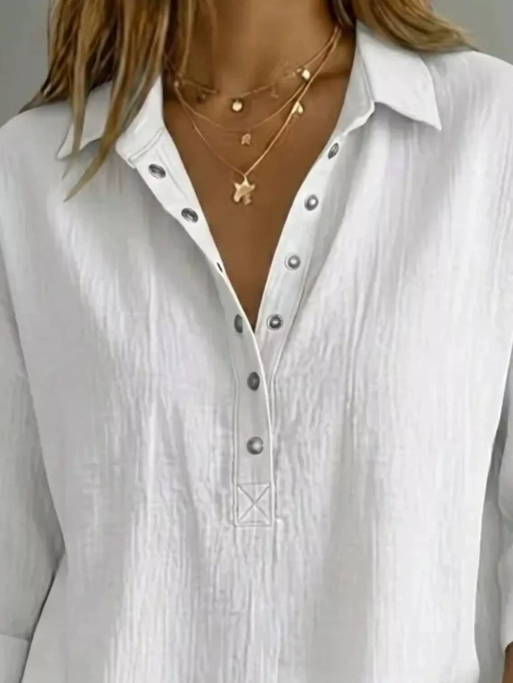 Full Size Snap Down 3/4 Sleeves Blouse Plus Size – view 2