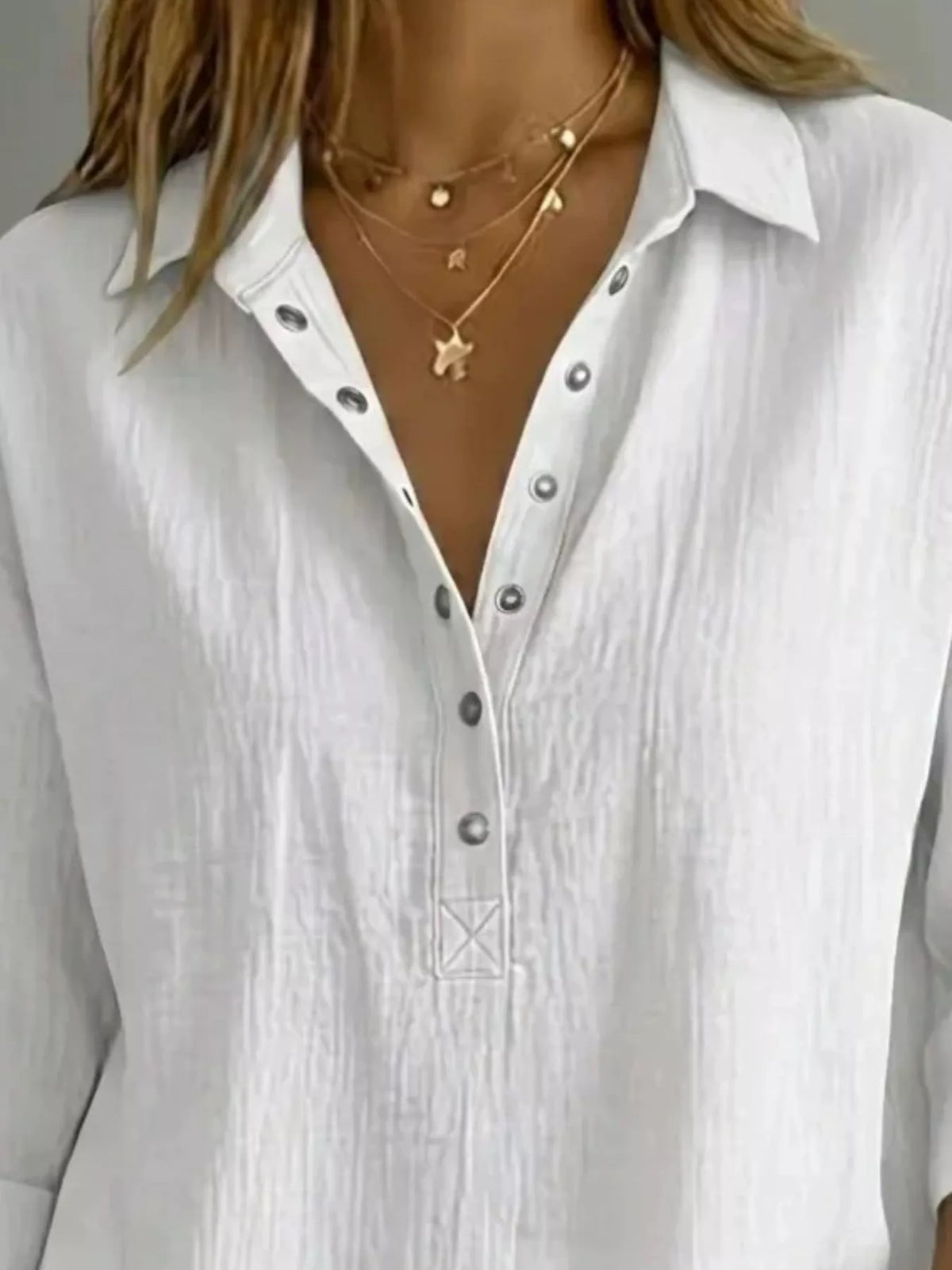 Full Size Snap Down 3/4 Sleeves Blouse Plus Size – view 2