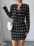 Plaid Tweed Crop Outerwear and Bodycon Mini Dress Two-Piece Set