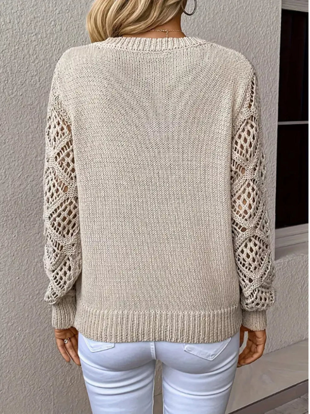 V-Neck Hollow-Out Sleeve Knit Sweater – view 3