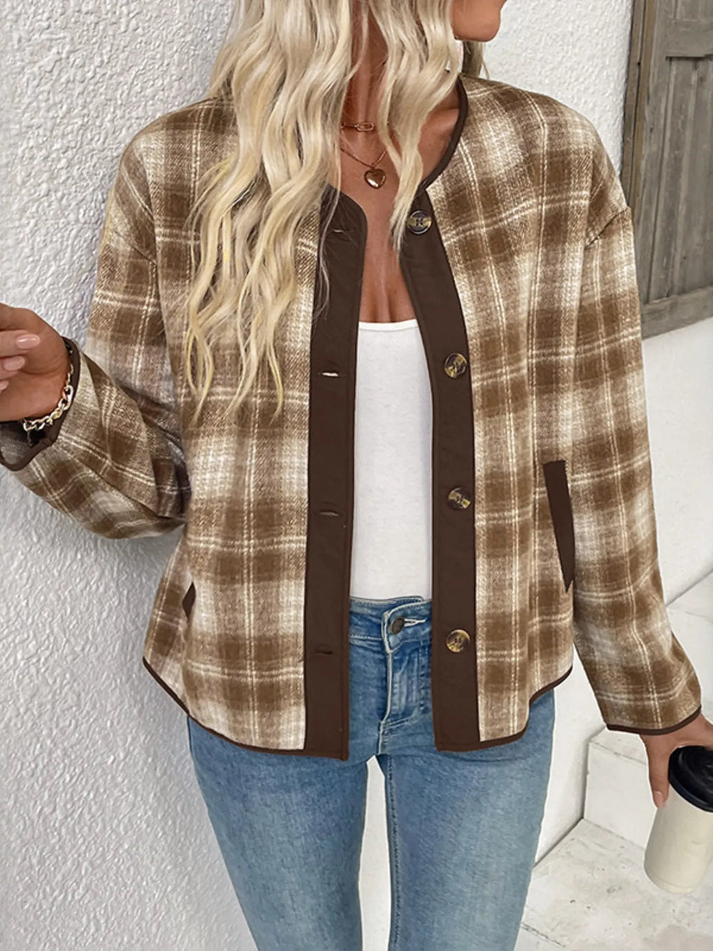 Plaid Long Sleeve Button-Up Jacket – view 3
