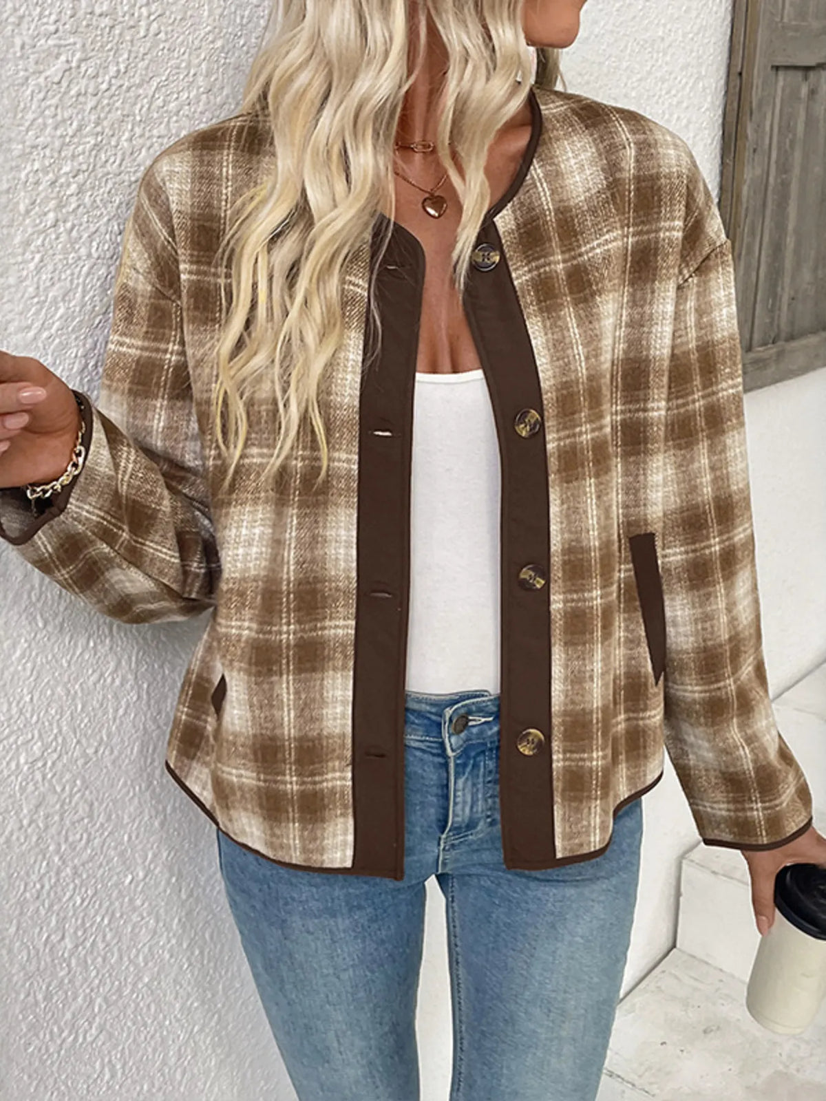 Plaid Long Sleeve Button-Up Jacket – view 3