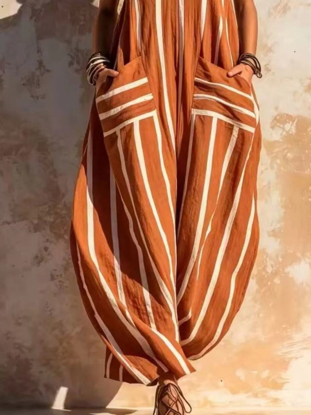 Striped V-Neck Sleeveless Wide-Leg Jumpsuit – view 3
