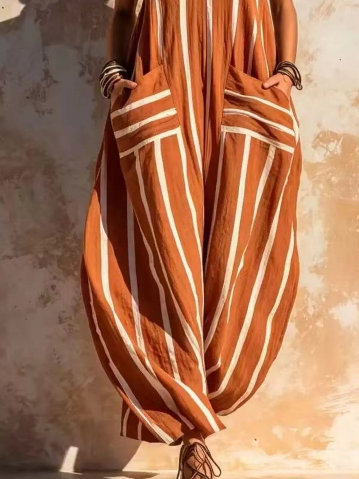 Striped V-Neck Sleeveless Wide-Leg Jumpsuit – view 3