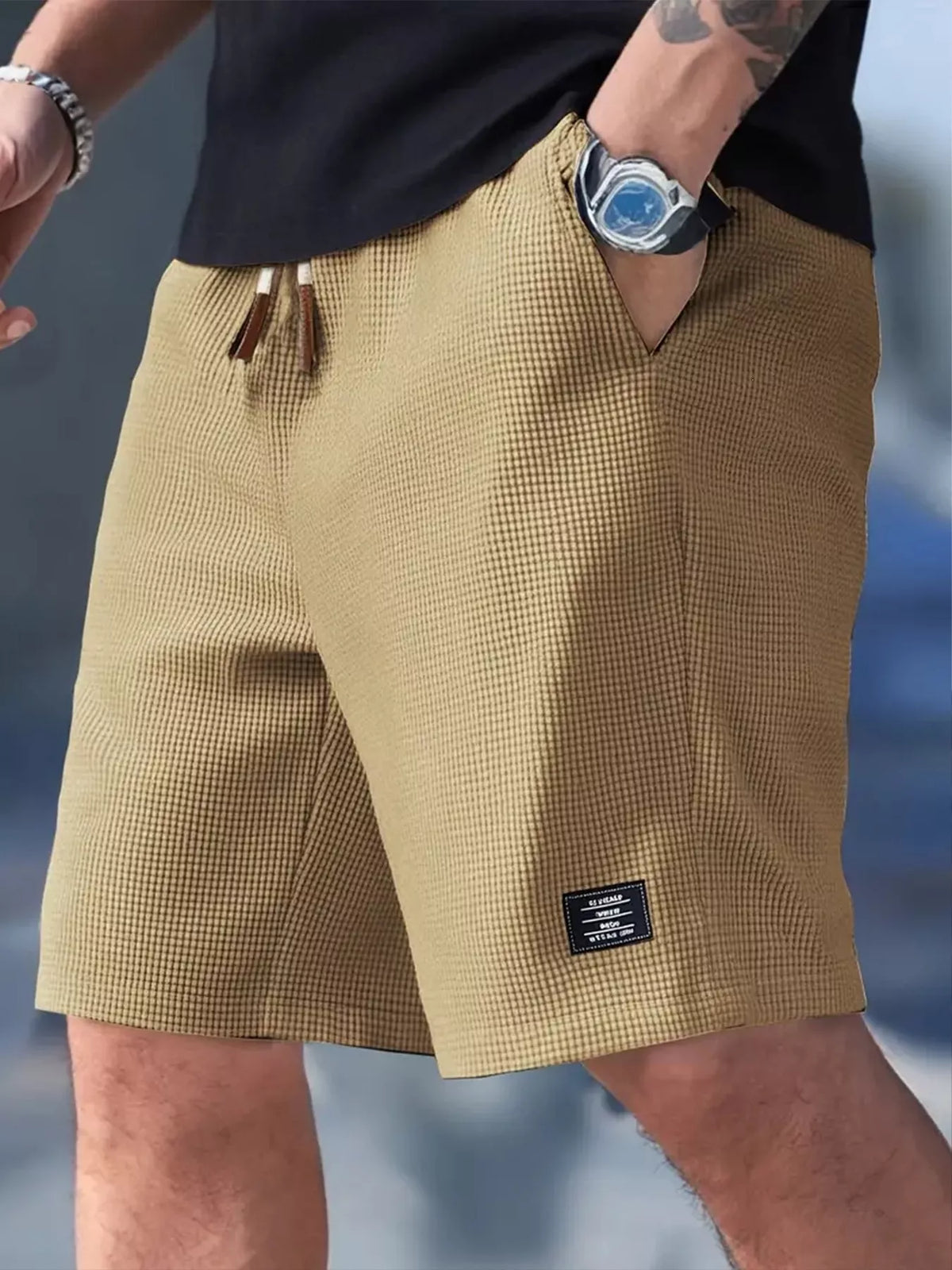 Men's Full Size Waffle Knit Drawstring Casual Shorts Plus Size – view 3